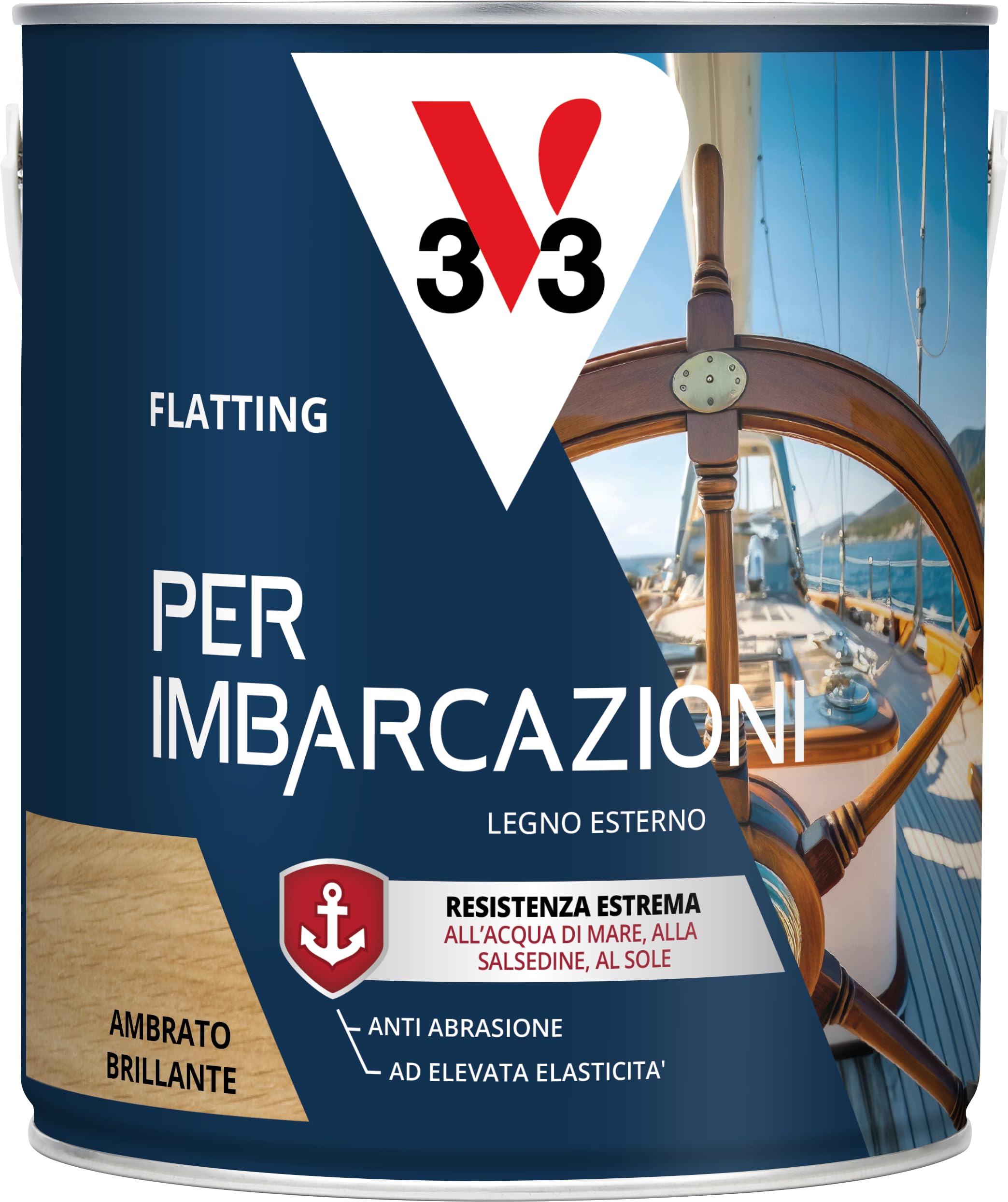 Flatting V33: Barniz con disolvente, para embarcaciones, alta resistencia a la abrasión, al agua de mar, al sol y a la salinidad; en envase de 2500 ml