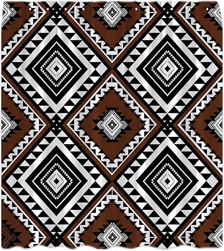 Miniatura 8 de Cortina de ducha azteca, bohemio, negro, blanco, abstracto, tribal, suroeste, navajo, nativo, geométrico, granja, retro, decoración occidental,