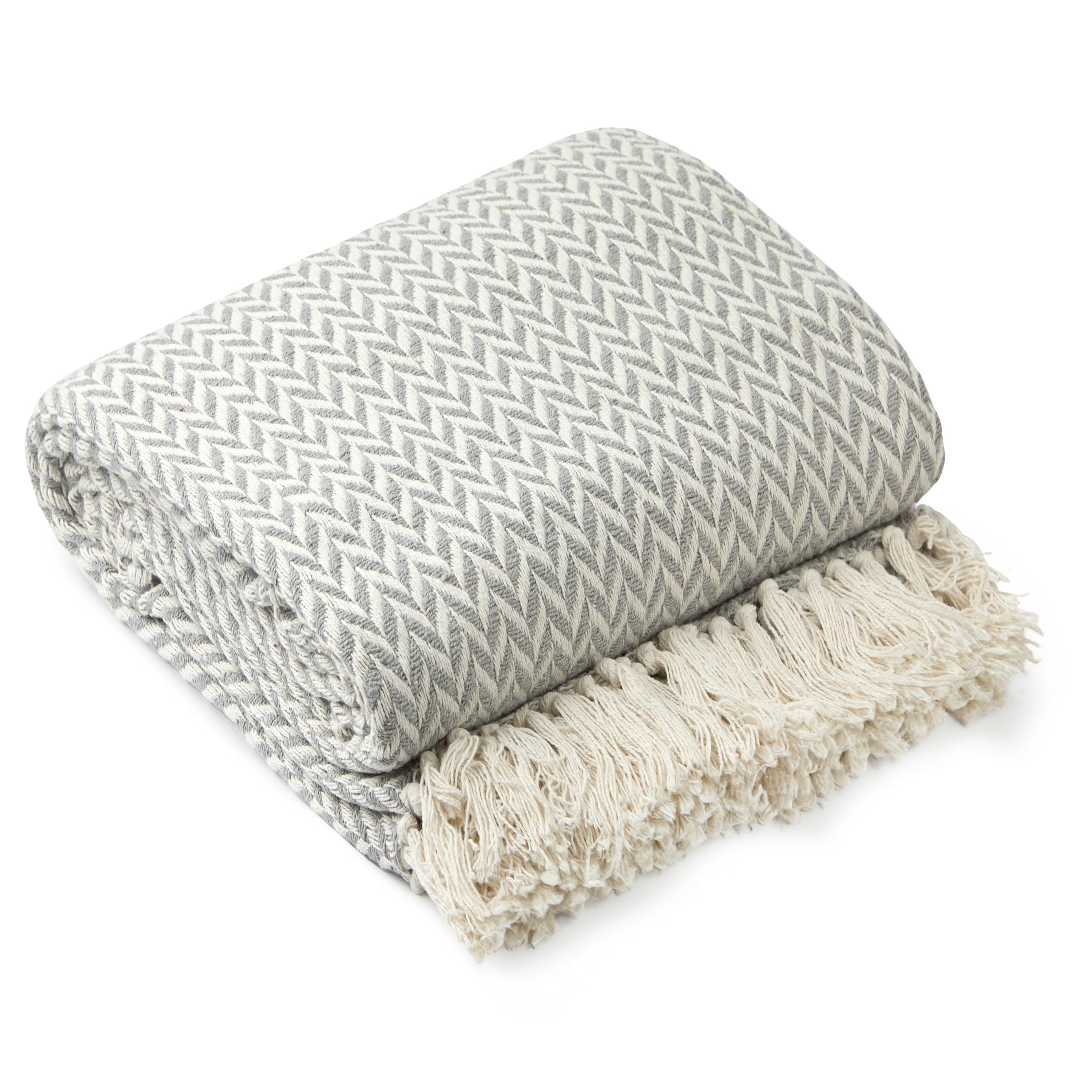 Emma Barclay  Silver Throw Blanket Cotton Scandi Woven Cherokee in Size 125x150cm, Sports Direct
