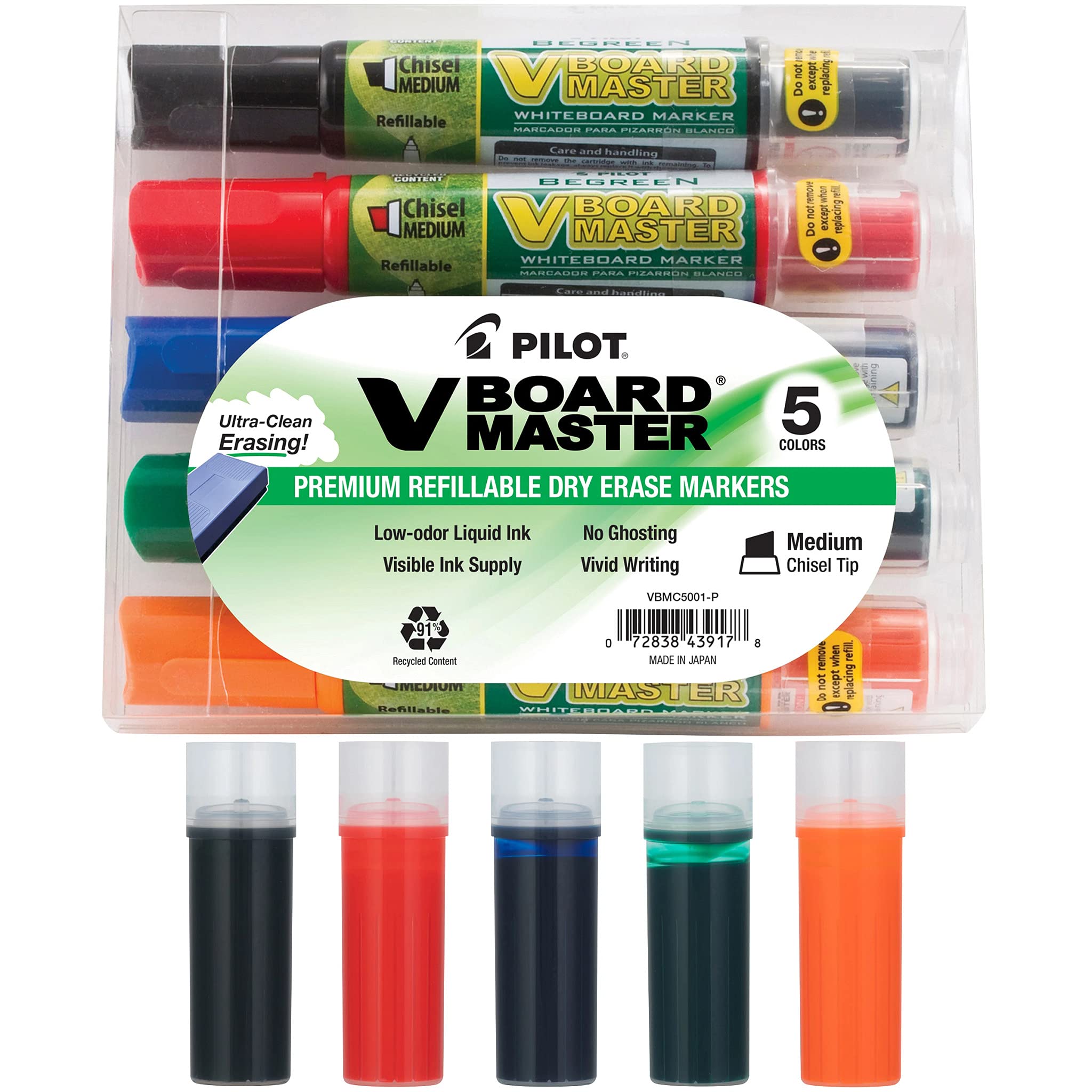Pilot V Board Master Refillable Dry Erase Markers Assorted Colors