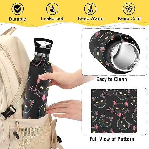 Miniatura 4 de Water Bottle for Kids with Straw 20 Oz Bottle for Boys Girls, BPA-Free, Black Cat Eyes