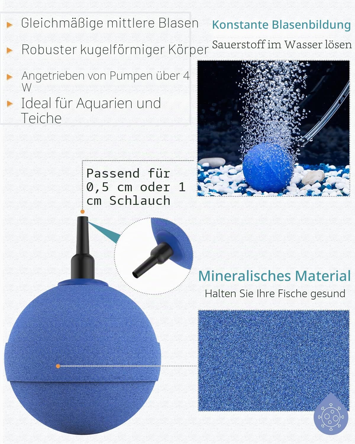 Pawfly Aquarium Luftstein Bläschenzerstäuber 5 cm Kugelform Blase Blasenfreigabe-Werkzeug Sauerstoffdiffusor für Luftpumpen Fischbecken Eimer Teiche und DWC Reservoirs, 4er-Pack
