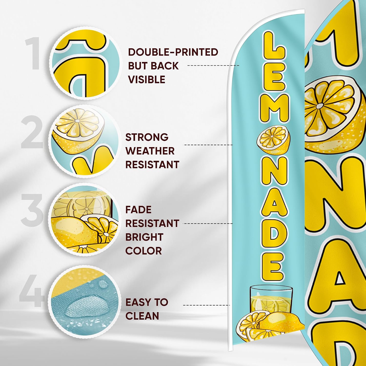 Lemonade Sign Feather Flag - Lemonade Banner Flag - Windless Swooper Flags Signs for Business 12ft x 2.5ft (Pole not included)