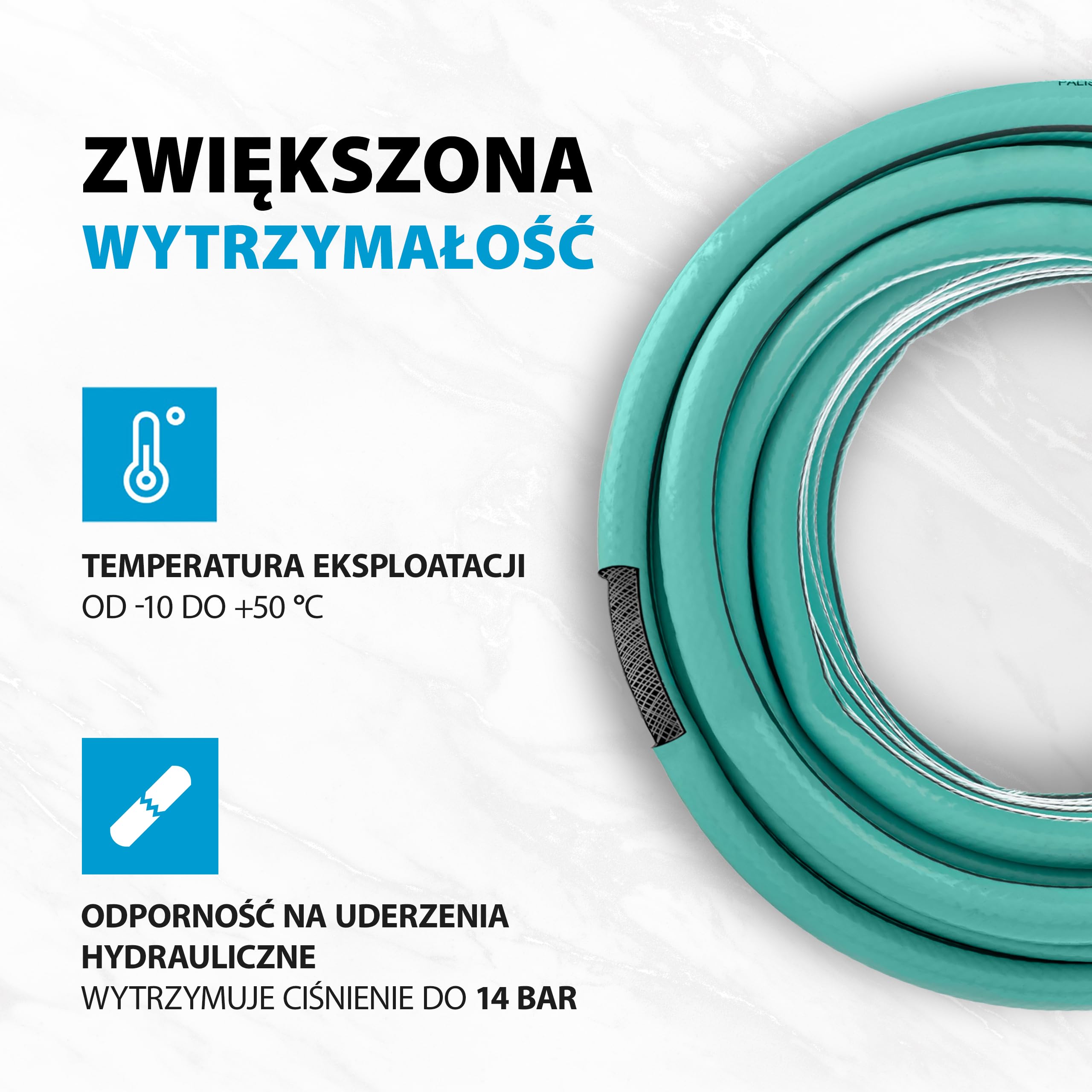 PALISAD LUXE Wąż Ogrodowy 50 M, 1/2" (12,5 Mm), 6-Warstwowy, Niebieski – Bez Ftalatów, Do Wody Pitnej, Ciśnienie 12 Bar, Wzmocnienie Tekstylne, Odporny Na Mróz I UV