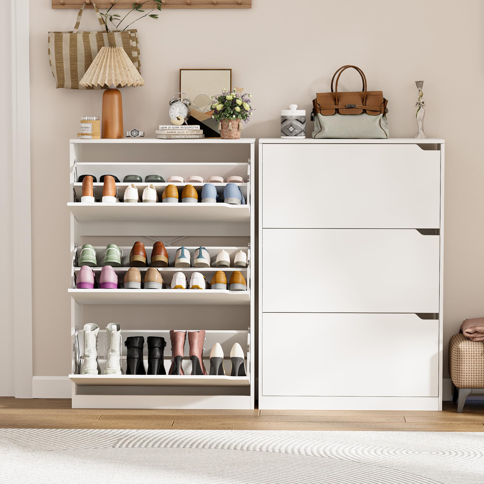 Zapatero 3 Puertas Armarios para Zapatos Estrecho Mueble Zapatero para 24-30 Pares de Zapatos，para Sala de Estar, Pasillo de Entrada, 80x24x118cm Blanco