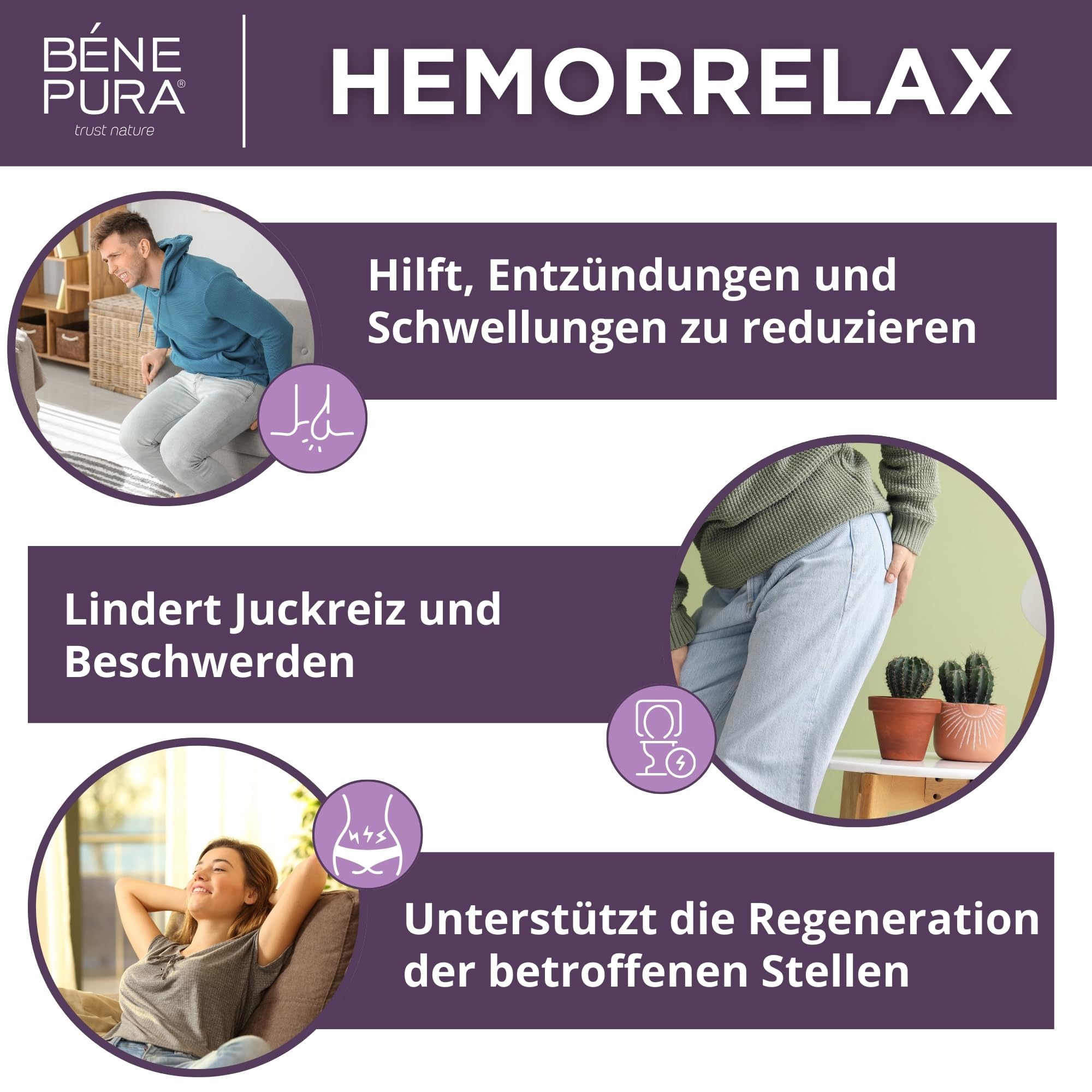 BenePura Hemorrelax Hämorrhoiden Salbe, Natürliche Salbe gegen Brennen, Juckreiz und Beschwerden mit Weißer Schafgarbe, Sumach und Kurkuma, 40 ml (3er Pack)