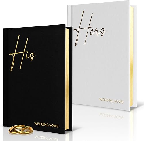 Elegantes libros de votos de boda de lino con letras de lámina dorada, libros de juramentos de tamaño perfecto para él y para ella con muchas
