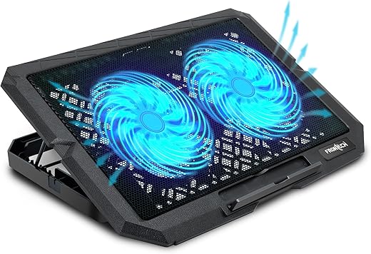 Frontech Adjustable Height Cooling Pad with 2 x 120mm LED Fans for up to 15.6″ Laptops – Silent USB-Powered Laptop Cooler
