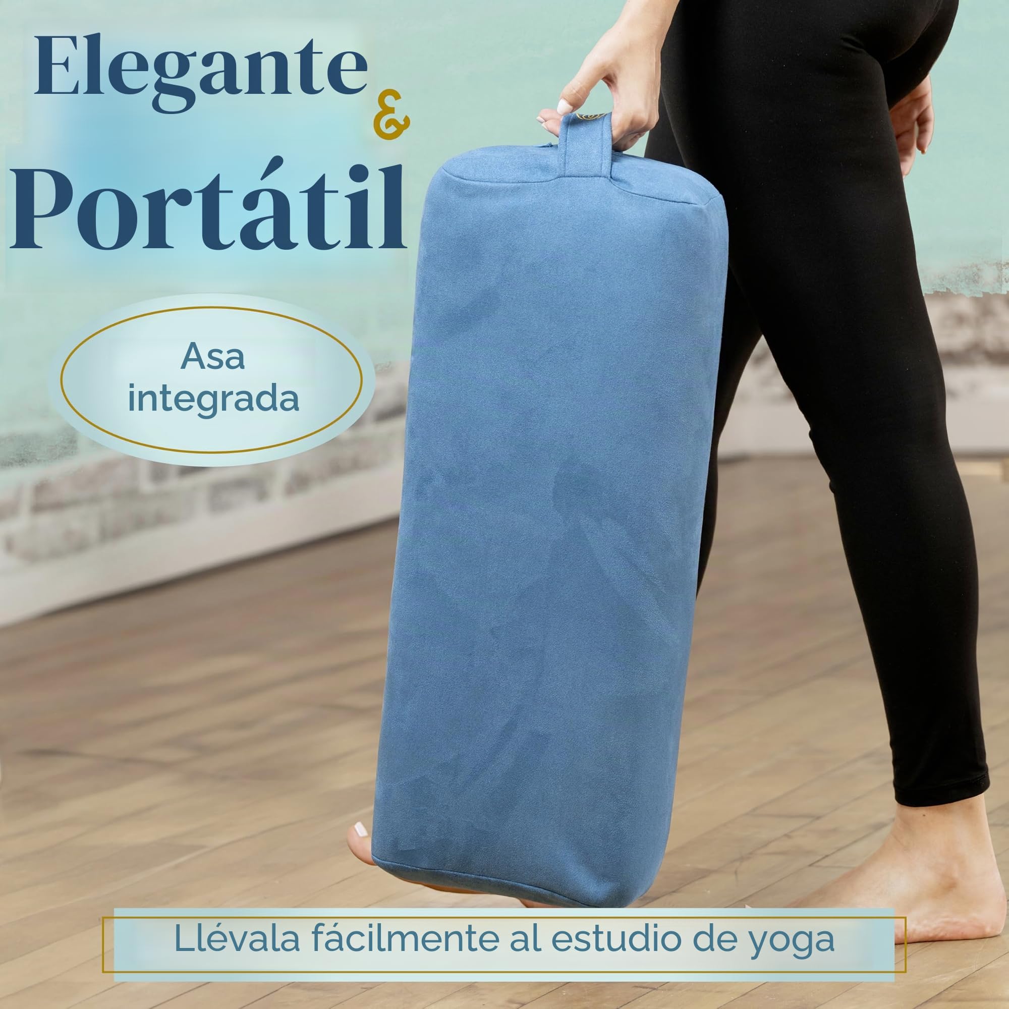 Florensi Almohada de yoga – Lujoso cojín de terciopelo para yoga restaurador – Cojín rectangular grande con asa de transporte – Cojín de meditación de apoyo, funda lavable a máquina y asa de