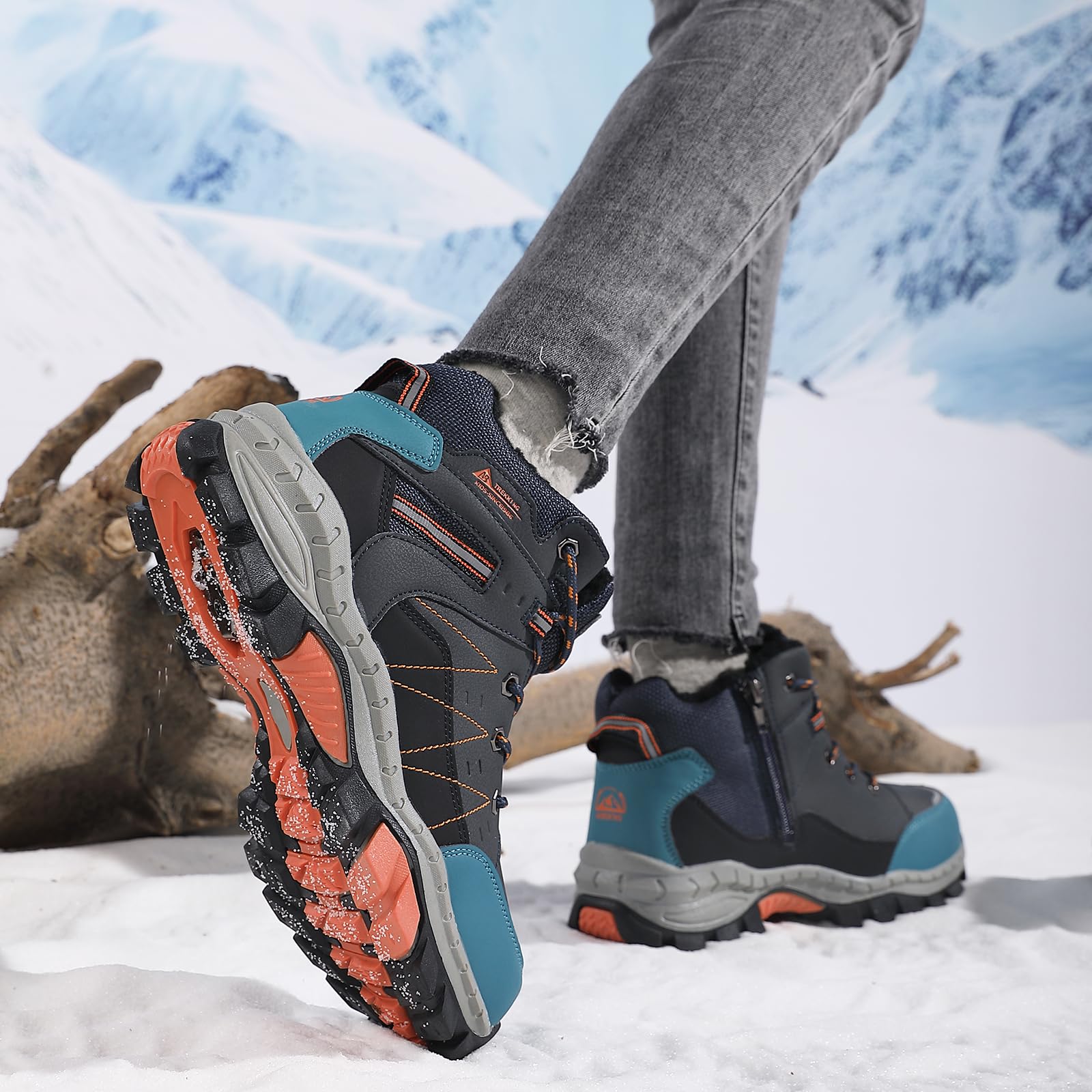 ASTERO Botas Niño Invierno 31-38 Hebilla de Acero Algodón Zapatillas Trekking Senderismo Niño Botas Nieve Niño para Botas Montaña Niño Azul 36