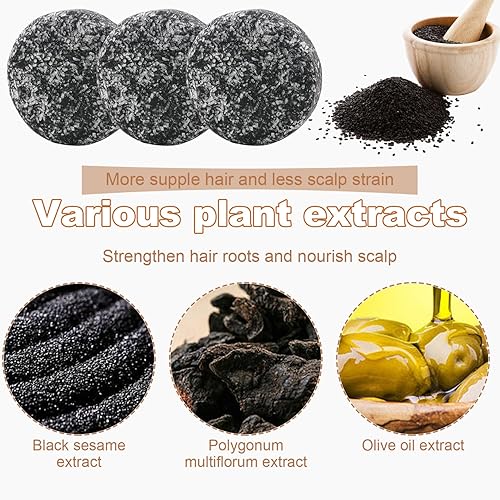 Miniatura 2 de Barra inversa para cabello gris, 3 unidades, 1.94 oz, jabón negro para cabello gris, ingredientes naturales, barra de champú para cabello para