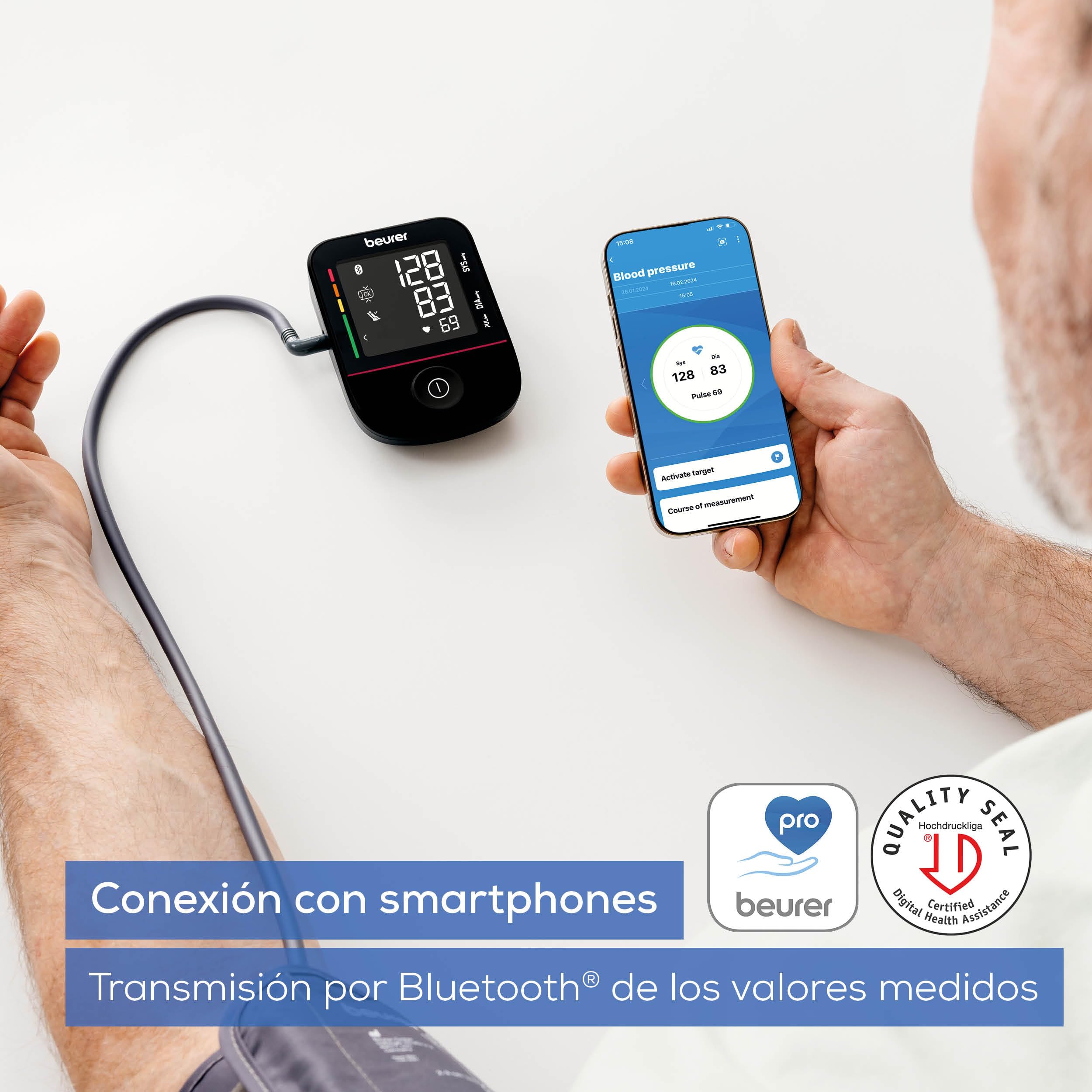 Beurer BM 48 Tensiómetro de brazo, operación sencilla con un solo botón, medición suave y rápida, detección de arritmias, 22-42 cm, con aplicación, transferencia de datos a Apple Health y más