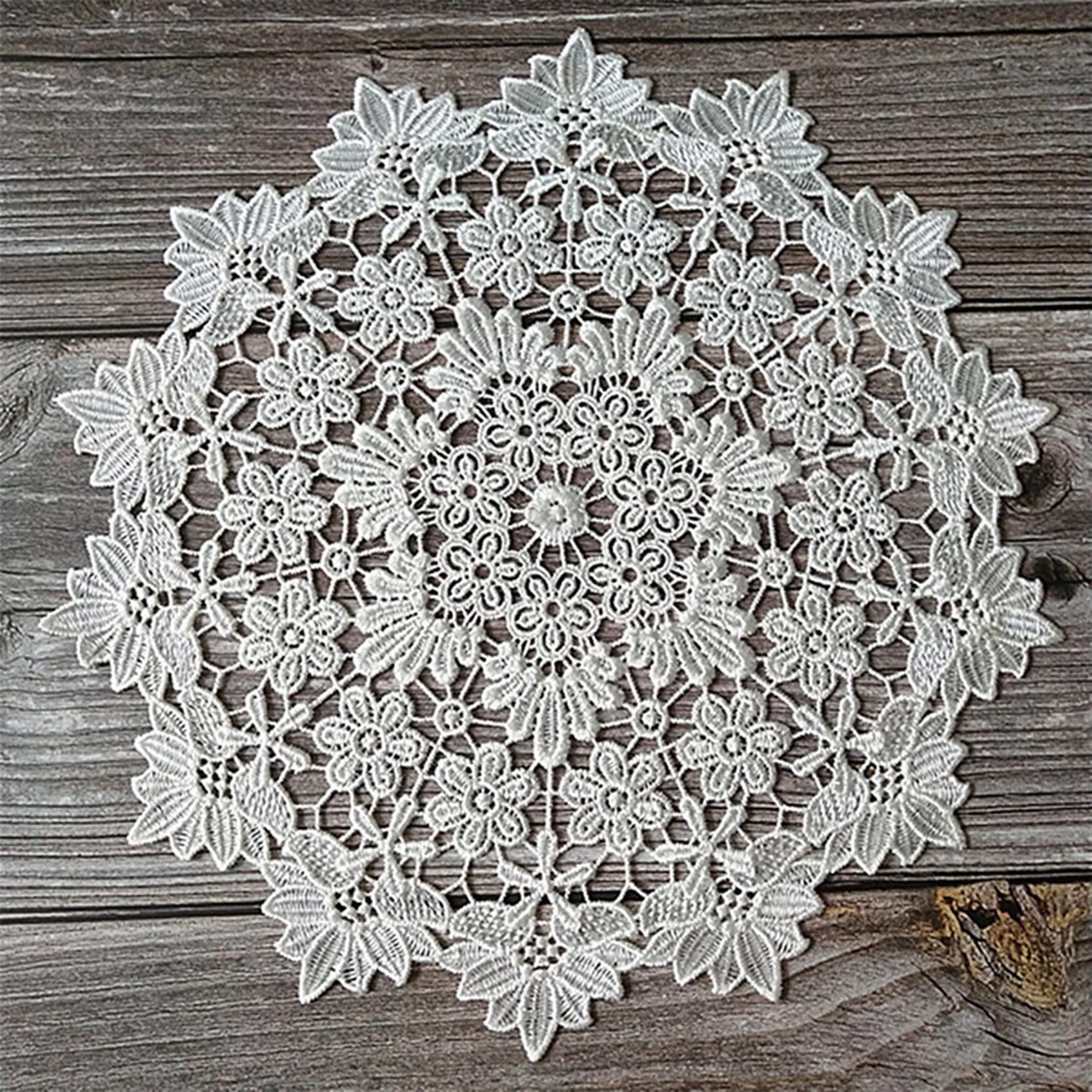 Kilofly Handmade Crochet Round Cotton Lace Table Placemats Doilies Value Pack [Set Of 4], Medallion, 13x13 Inch, White