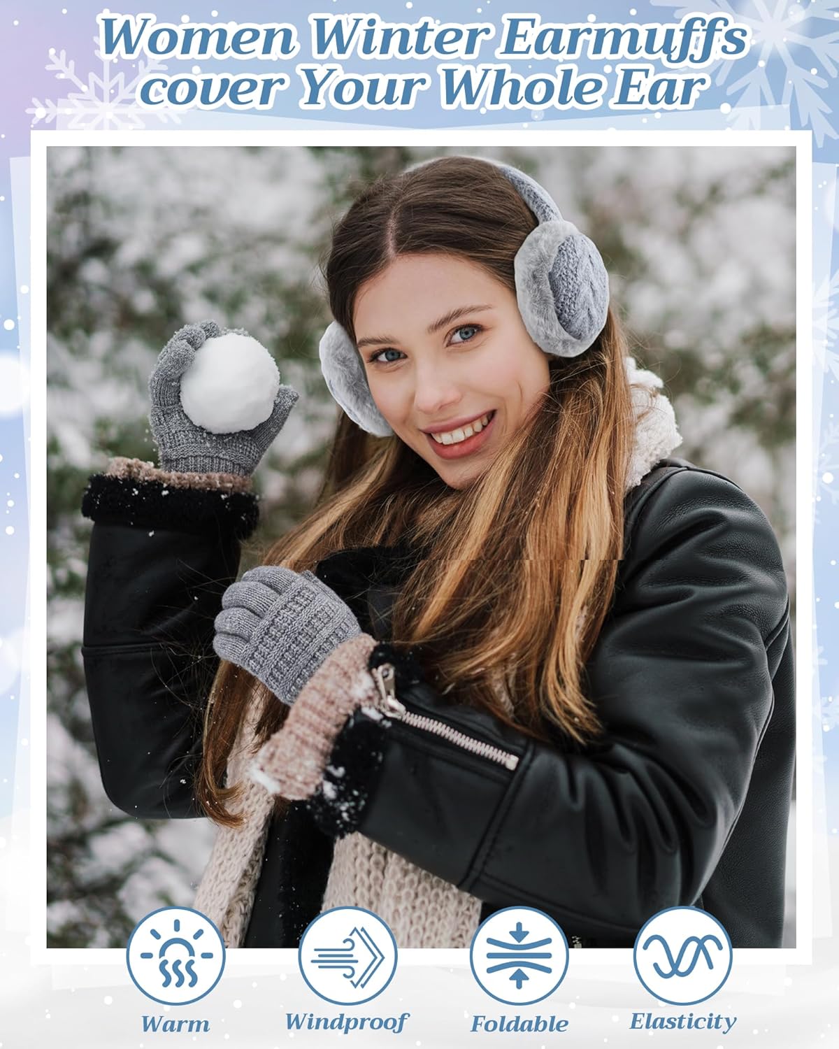 2 Pcs Winter Ear Muffs Gloves for Women Ear Warmers Touch Screen Gloves Foldable Fuzzy Headband Cold Weather Gift - Image 4