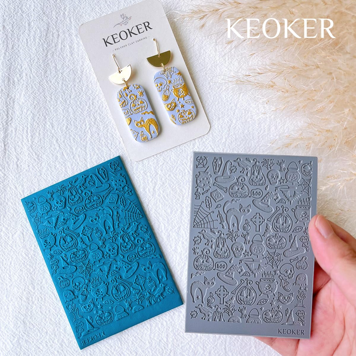 Keoker Fogli Texture Per Argilla Polimerica - Set Tappetini E Stencil Per Orecchini E Gioielli Fai Da Te - 2