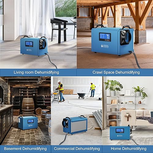 Miniatura 9 de Deshumidificador comercial de 145 pintas para sótanos grandes y espacios de rastreo de hasta 6500 pies cuadrados, deshumidificadores industriales