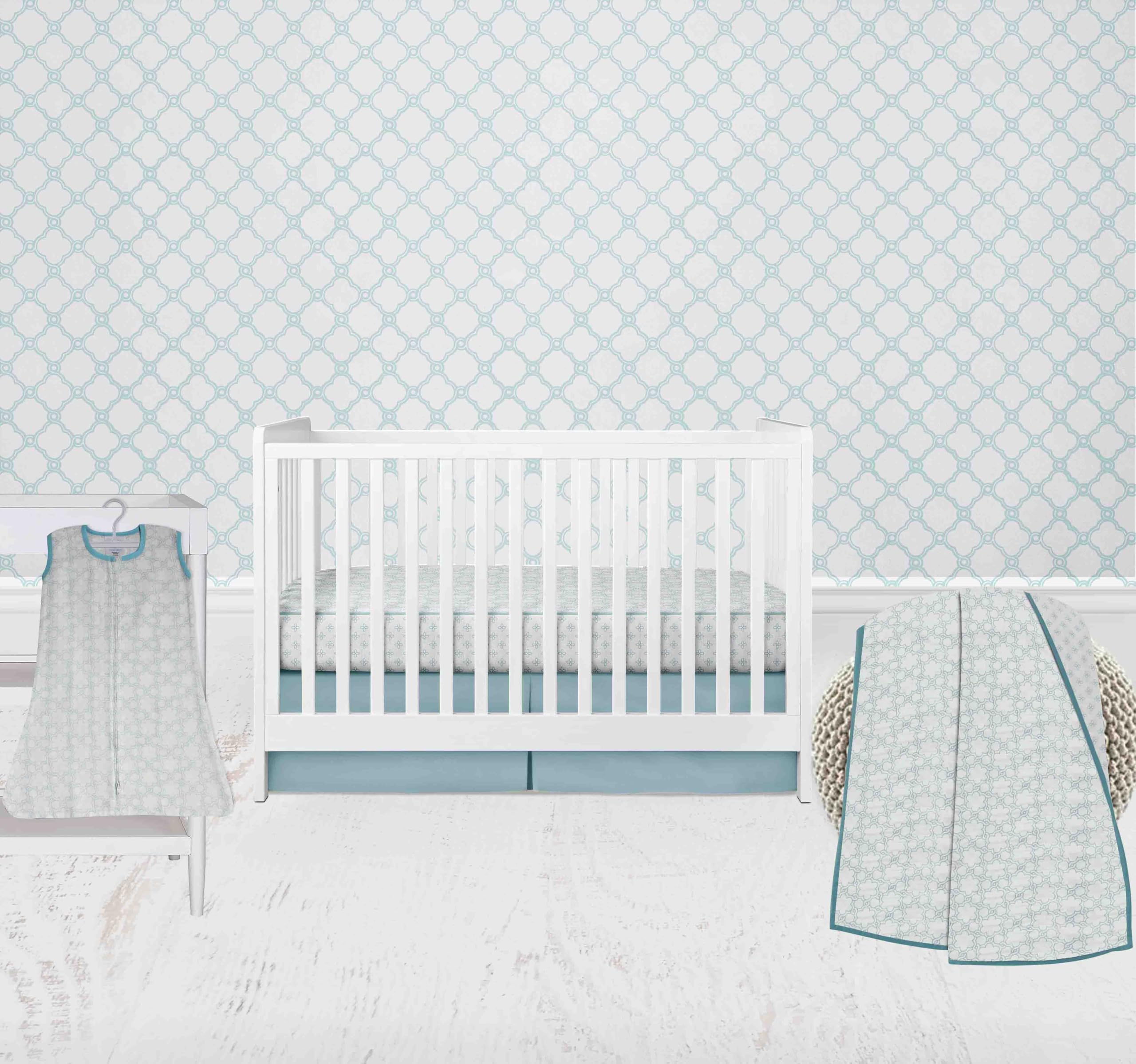 Bacati - 100 Percent Breathable Cotton Muslin 4 Piece Nursery Baby Crib Bedding Set for Girls US Standard Crib (Floral/Petals Aqua)