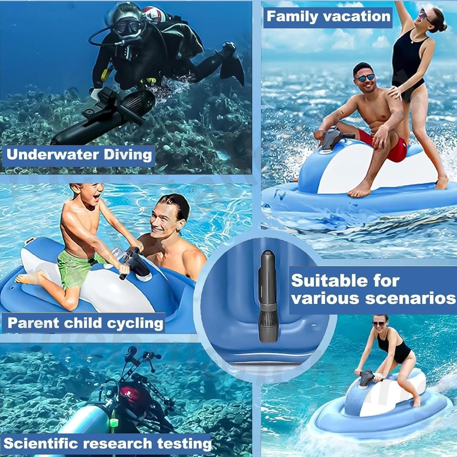 Bateau gonflable électrique avec moteur, batterie rechargeable, jet ski portable et moteur pour adultes et enfants, plongée, natation, kayak (batterie non amovible)