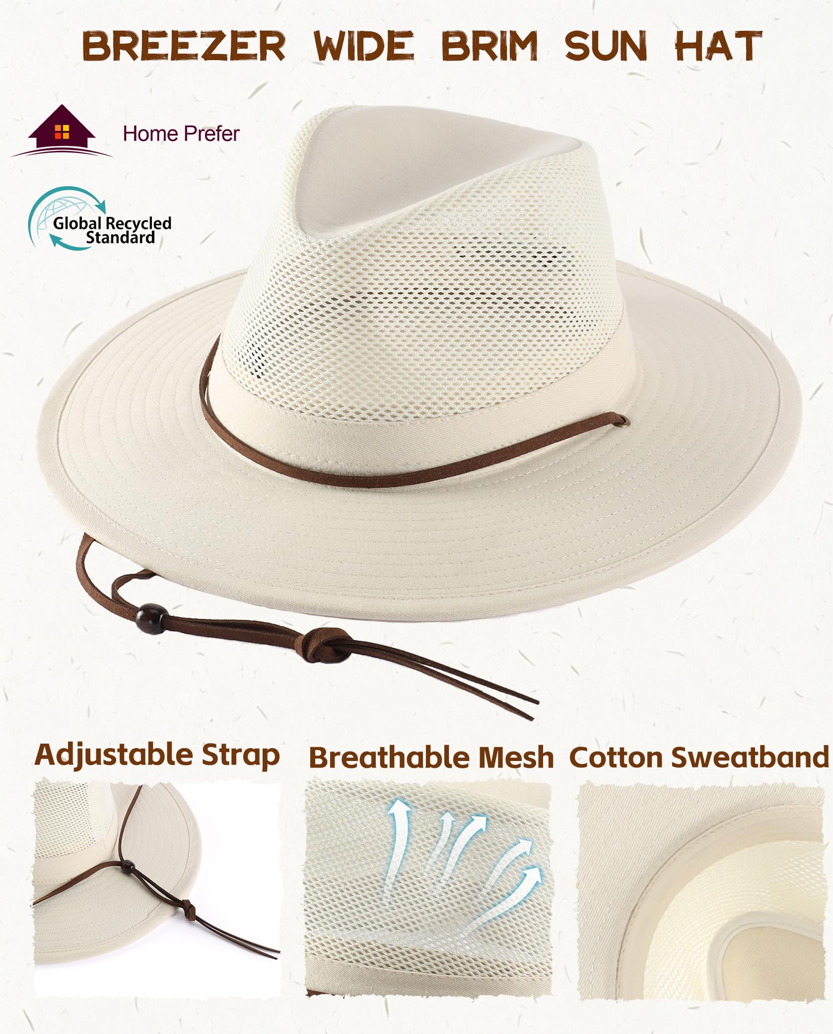 Home Prefer Sombrero Fedora de algodón de ala ancha para hombres y mujeres, protección solar UPF 50+, para pesca, senderismo