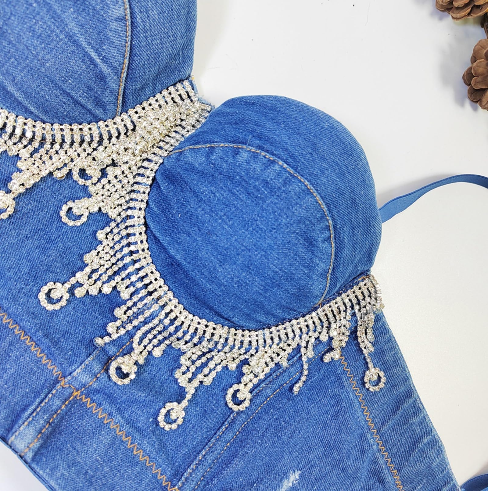 Bustier Sexy da Donna con Strass e Nappine Corsetti Top Lucido con Perline Abbigliamento da Festa e da Discoteca