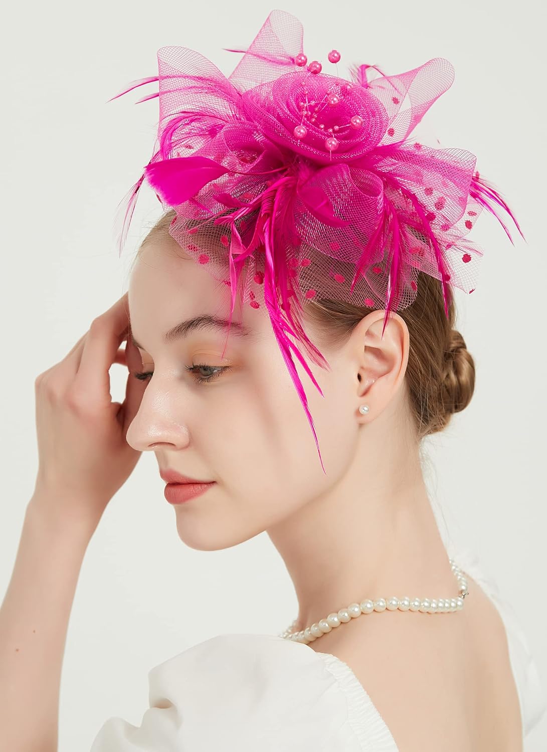 QDC Fascinators for Women Tea Party Headband Hats Cocktail Flower Mesh Feathers Headwear Hair Clip for Wedding - Image 3