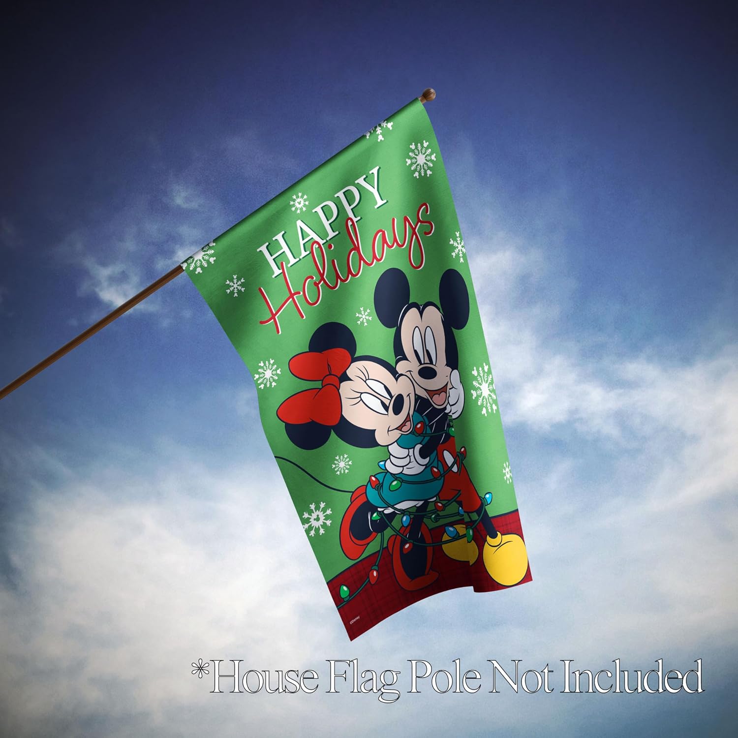 Flagology.com, Disney Mickey and Minnie Christmas Light Tangle – House Flag 28" x 40", Outdoor Flag, Exclusive Premium Fabric, Officially Licensed Disney, Christmas