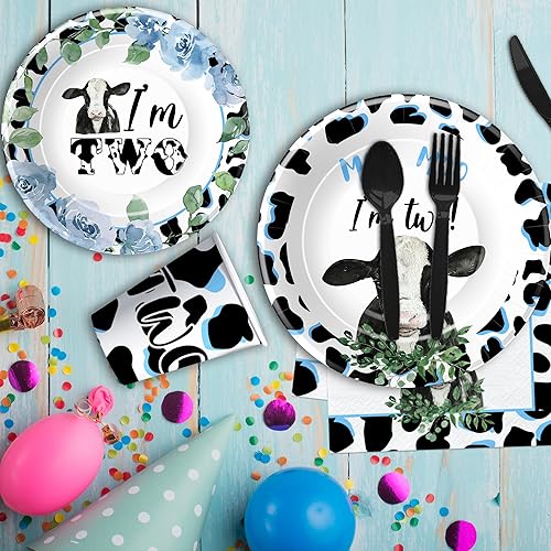 Miniatura 6 de Xigejob Plato de fiesta y servilleta, mantel y juego de cubiertos (Boy Moo Moo Im Two)