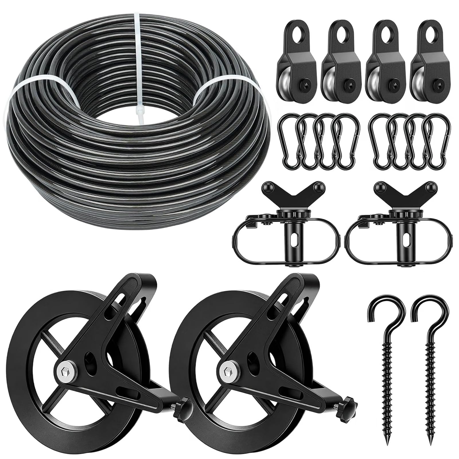 Photo 1 of fshihine 150ft Black Clothesline Pulley Kit with Aluminum Brake Pulleys