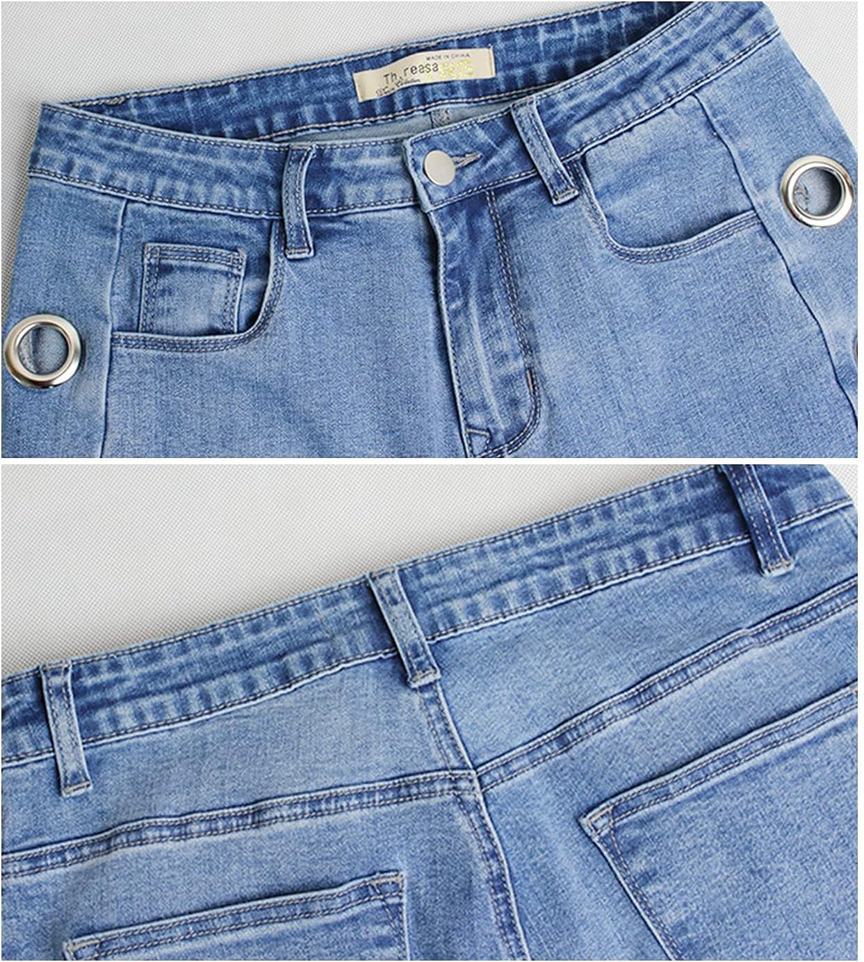 ebossy Women's Stylish Lace-Up Side Split Skinny Fit Stretch Ankle Jean Pants