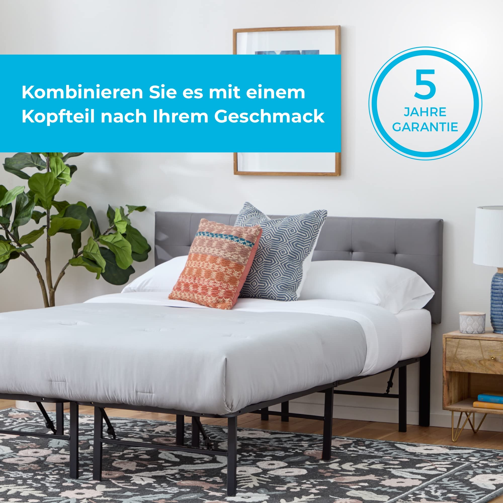 Linenspa Metallbett mit Lattenrost – Klappbett – 33 cm Stauraum unter Bettgestell – Montage in 5 Minuten – Bett 180x200 cm, Schwarz, Queen