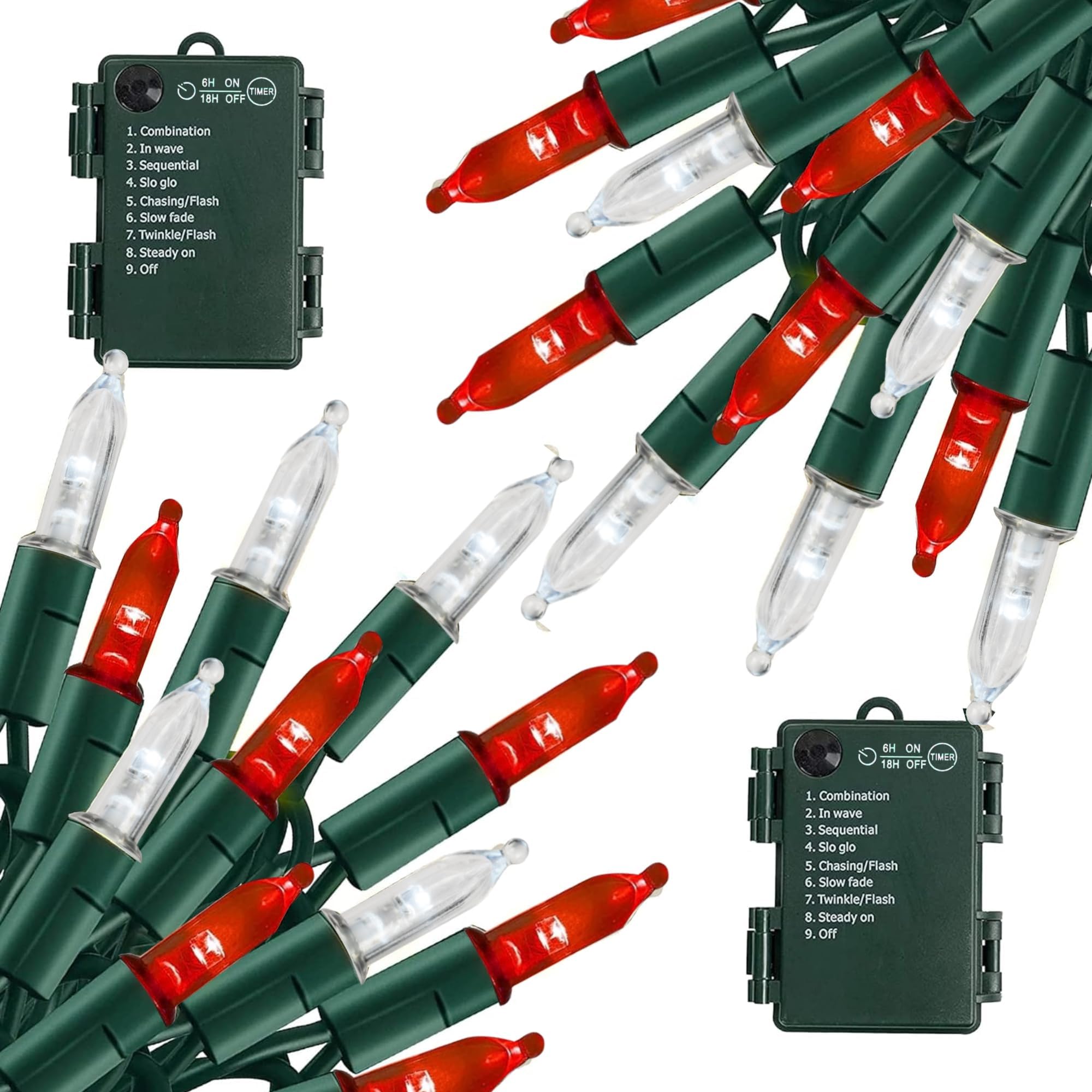 TW SHINE Battery Operated Christmas Lights, 2 Pack Total 100 LED 32 FT ...