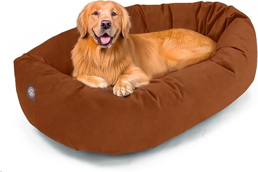 Majestic Pet 40 Inch Suede Calming Dog Bed Washable Cozy Soft Round Dog Bed with Spine Support for Dogs to Rest Their Head - Fluffy Donut Dog Bed 40x29x9 Inch - Round Pet Bed Large Rust 2025