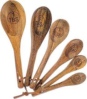 6Pcs Measuring Spoons and Scoops Set, Retro Measuring Scoops Includes 1/8 tsp, 1/4 tsp, 1/2 tsp, 1 tsp, 1/2 tbsp & 1 tbsp, Wooden Measuring Spoons for Dry Ingredients Coffee Powder