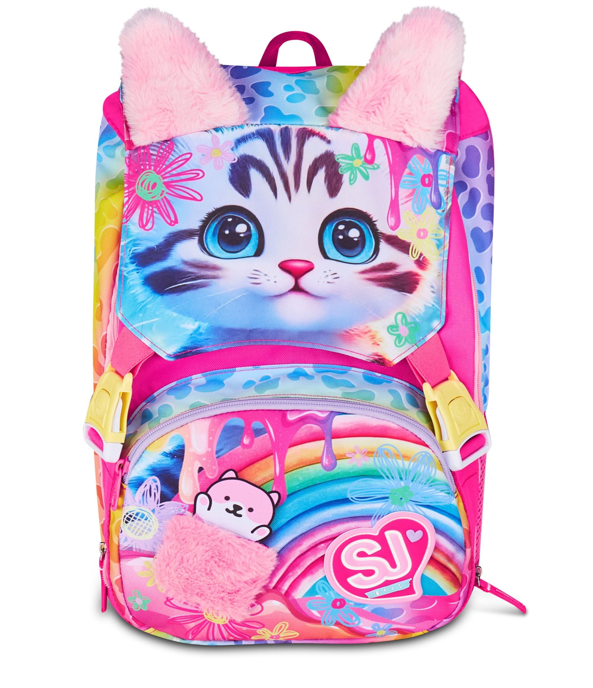 SJ GANG STYLE JAM GANG Zaino Scuola Estensibile Big, Fucsia, Zaino con Divisorio Interno, Tasca Superiore con Orecchie in Peluche, Tasca per Borraccia, 24 L, Zaino Scuola Elementare, Bambina