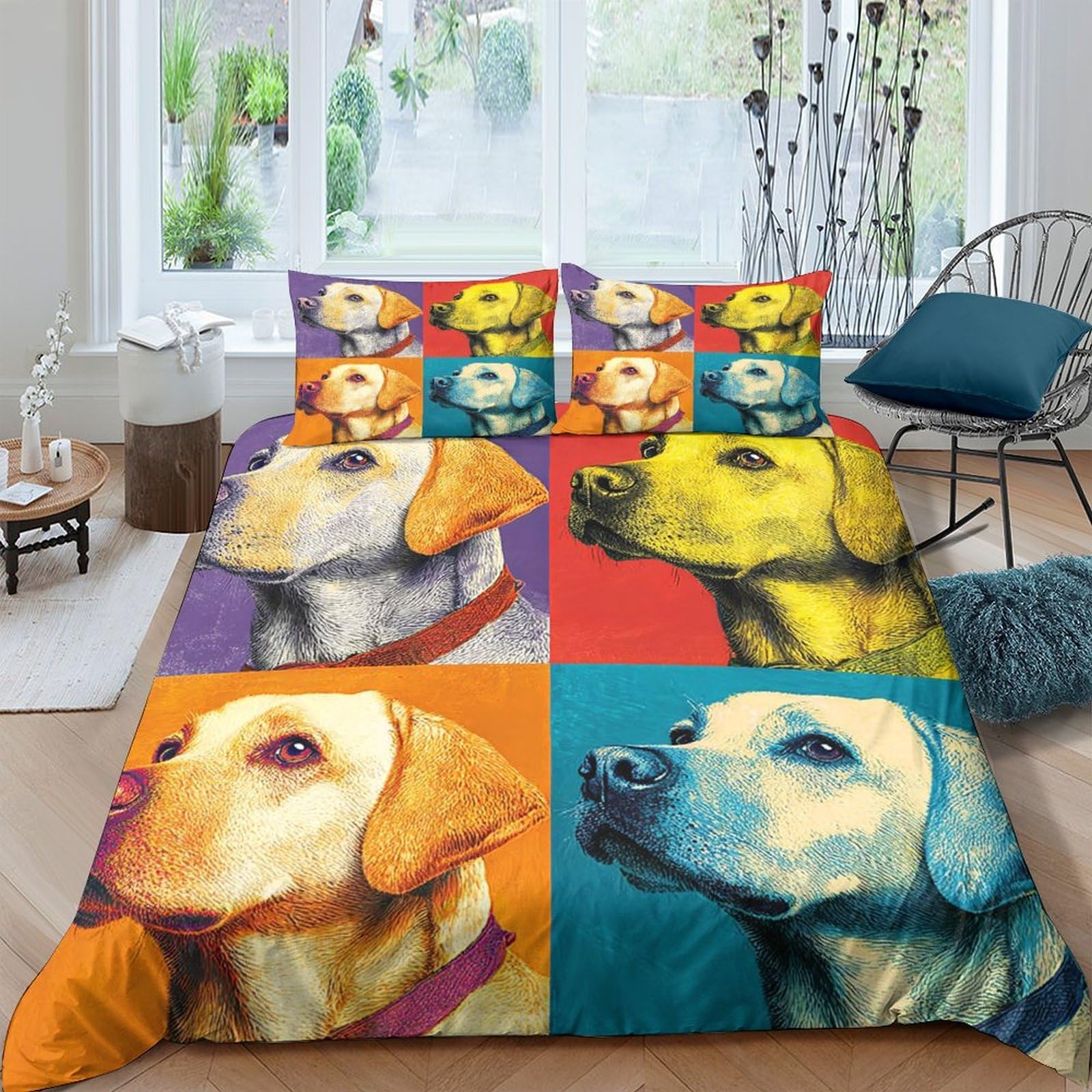 Ctjqhvkz Style-4 3D Printed Pop Art Dog Fitted Sheet Microfiber Soft Breathable Colorful Portrait Mattress Cover For Bedroom Dorm Decor Single（135X200cm）