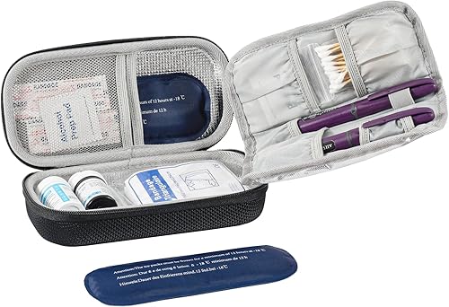 ProCase Estuche de transporte de viaje enfriador de insulina, organizador de medicamentos diabéticos, bolsa de enfriamiento aislada con 2 paquetes