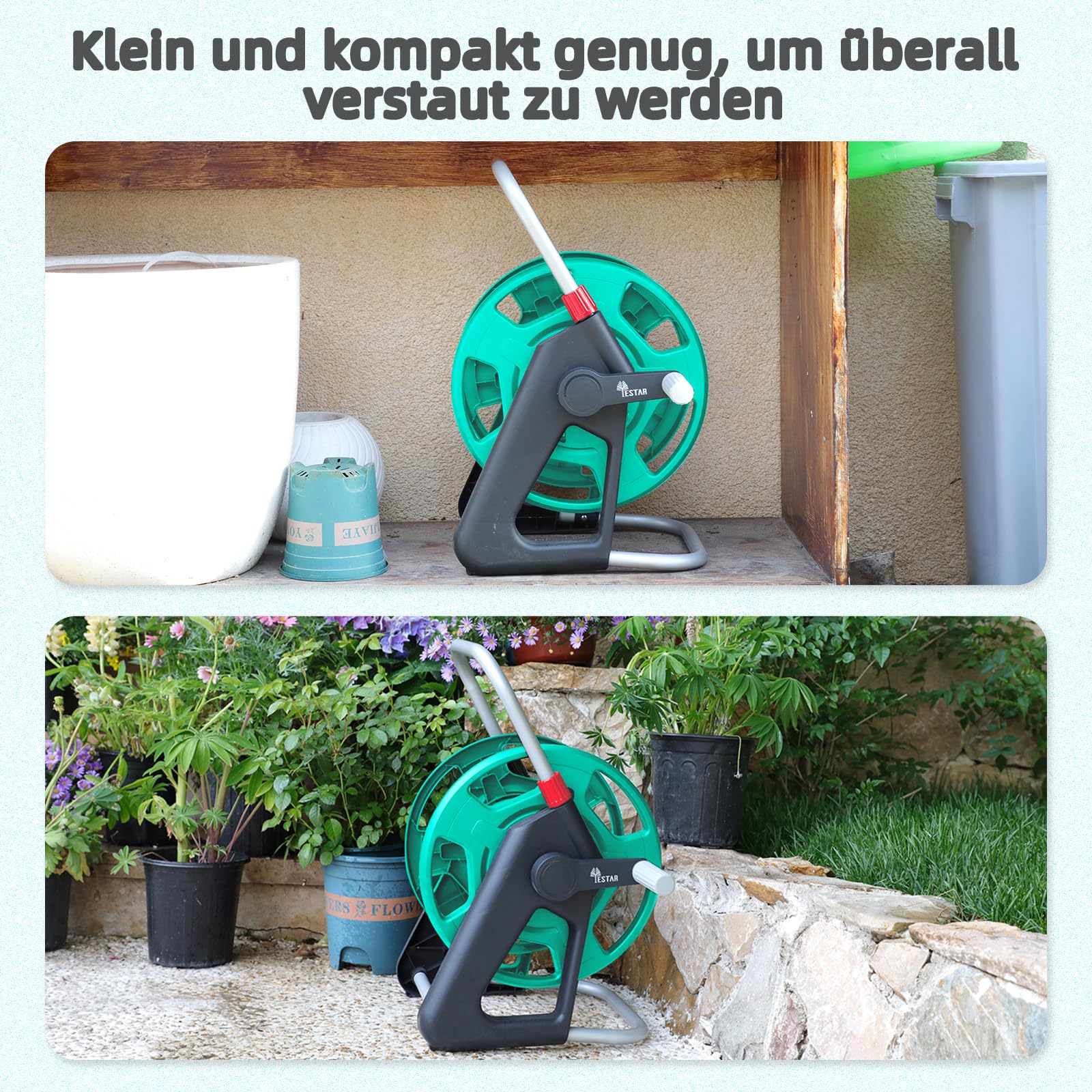 Schlauchtrommel, Wasserschlauchtrommel für 21-25m 1/2" Gartenschlauch, Schlauchhalter mit Schlauchanschluss abgewinkelt, Kunststoff,Platzsparend & Einfach Abnehmbar