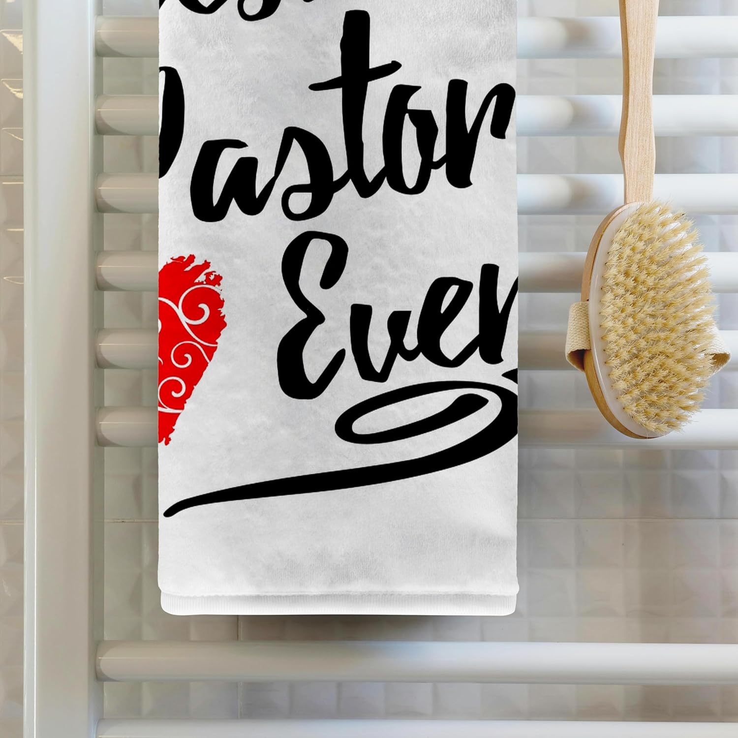3dRose - Best Pastor Ever Design in Black Script with Red Heart Motif - Towel - (twl-241103-2)
