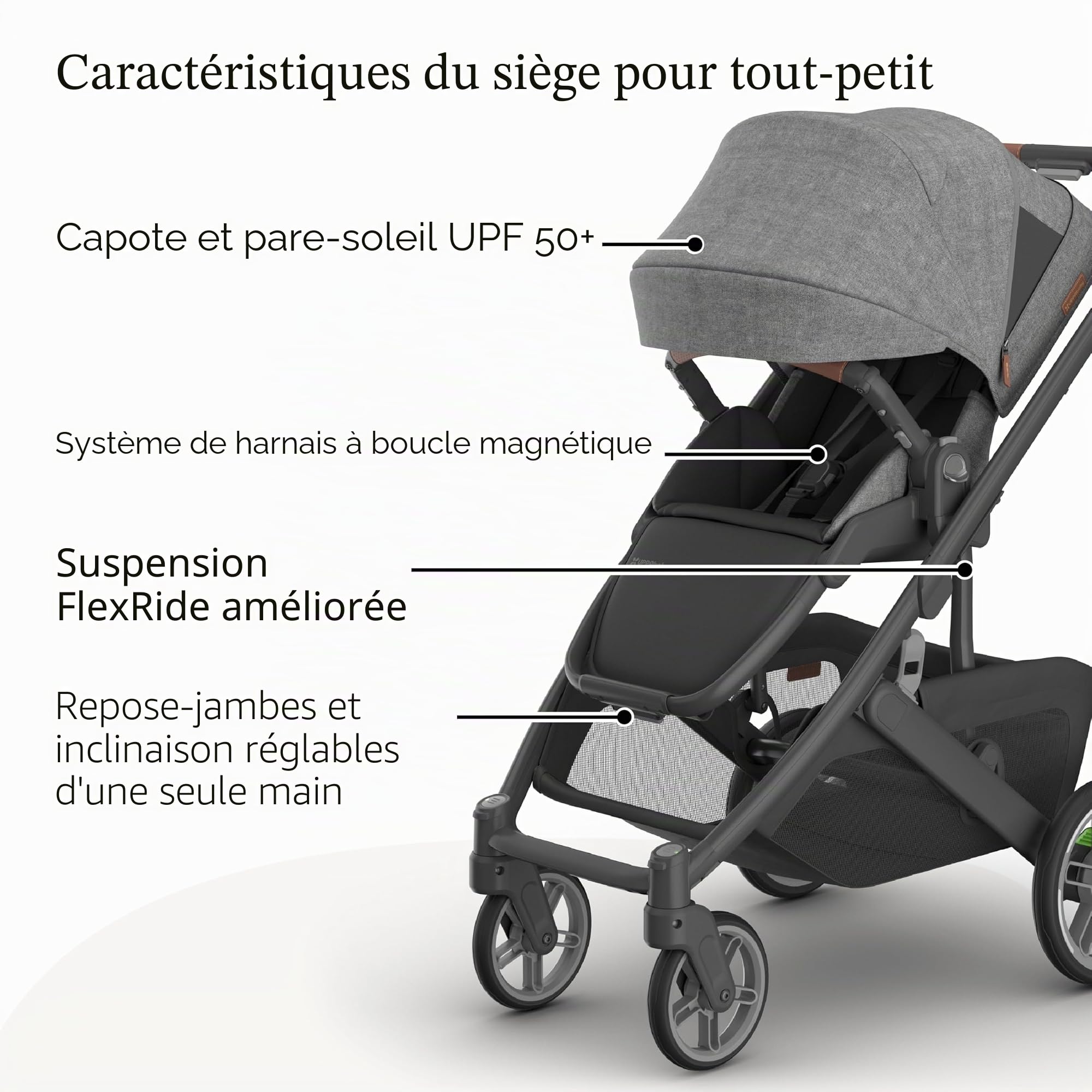 UPPAbaby Cruz V3 Poussette – Compatible avec les sièges auto et dès la naissance – Siège réversible – Insert pour bébé, pare-insectes et pare-pluie inclus – Greyson (mélange anthracite/cadre carbone