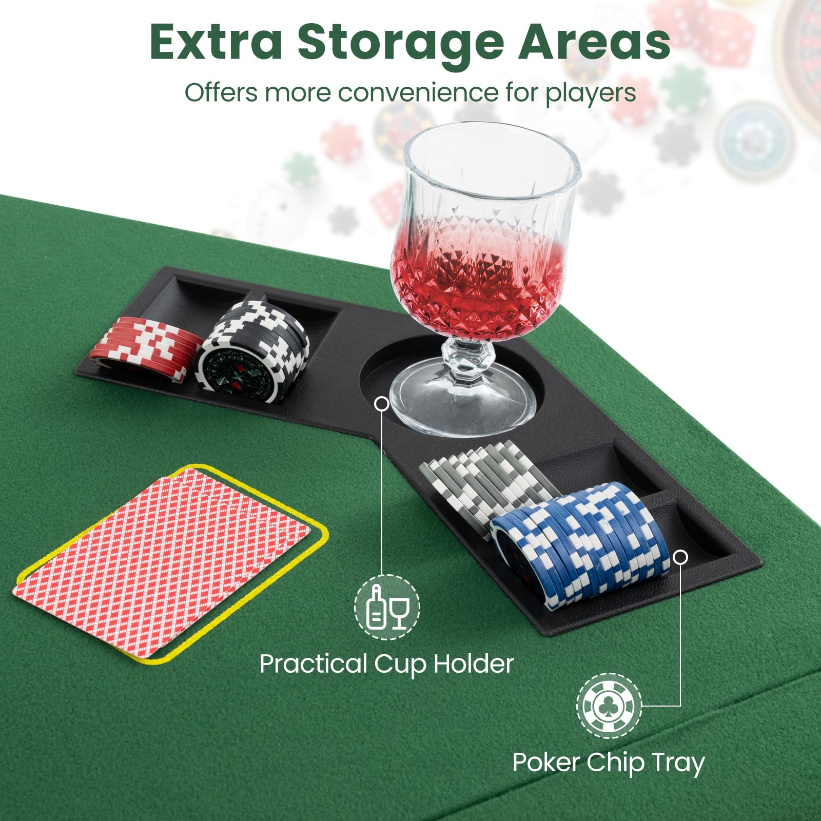 GOPLUS Mesa de Póker Portátil para 8 Jugadores, Tablero de Juego de 120 CM con Portavasos y Bandejas para Fichas, Bolsa de Transporte, Base Antideslizante, Diseño para Juegos en Familia, Casino