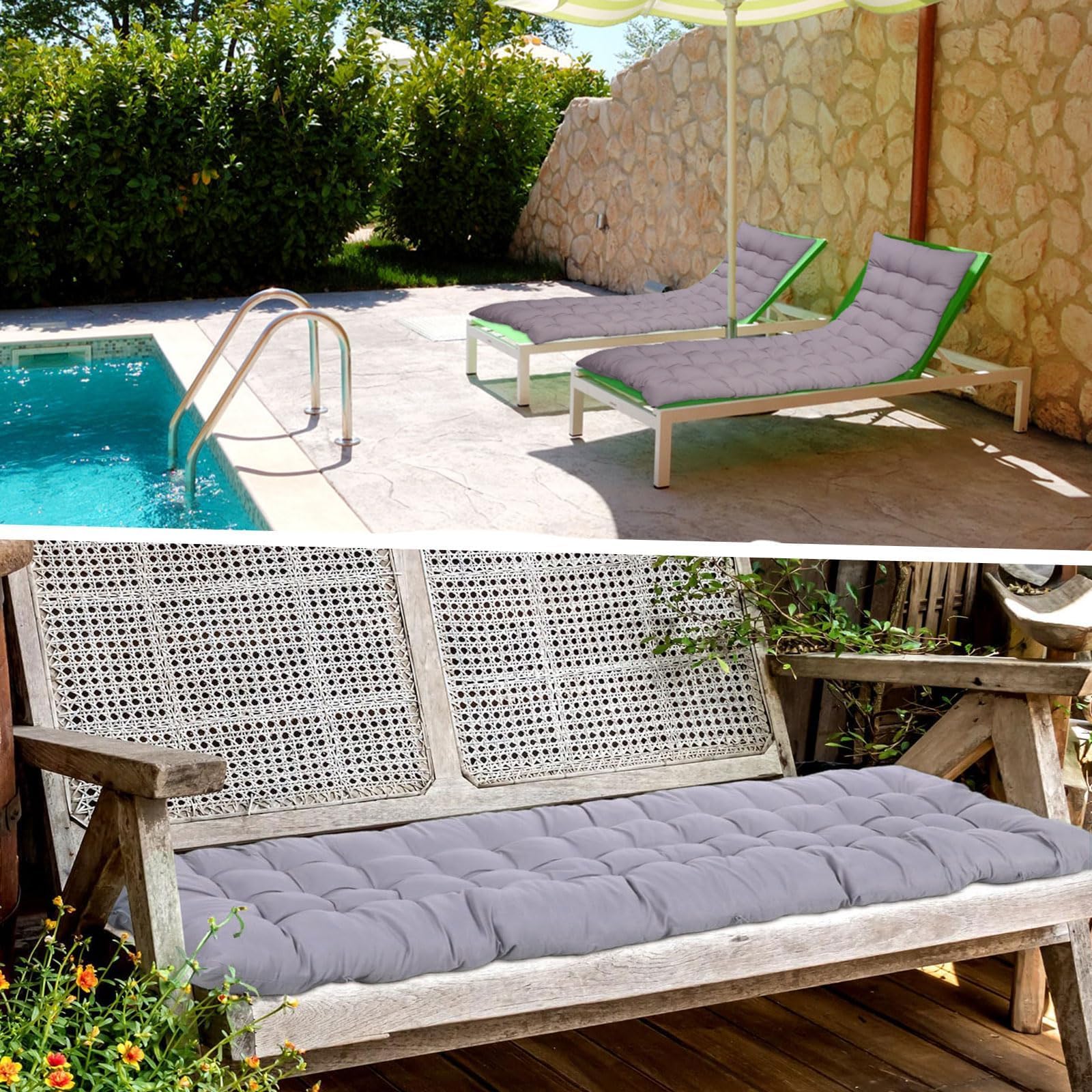 Coussin de Chaise Longue, épaissir Bain de Soleil,Coussin Transat Jardin intérieur extérieur Antidérapante Avec boucle, Matelas Bain de Soleil pour Jardin, terrasse, Balcon, Voyage Vacances (A)