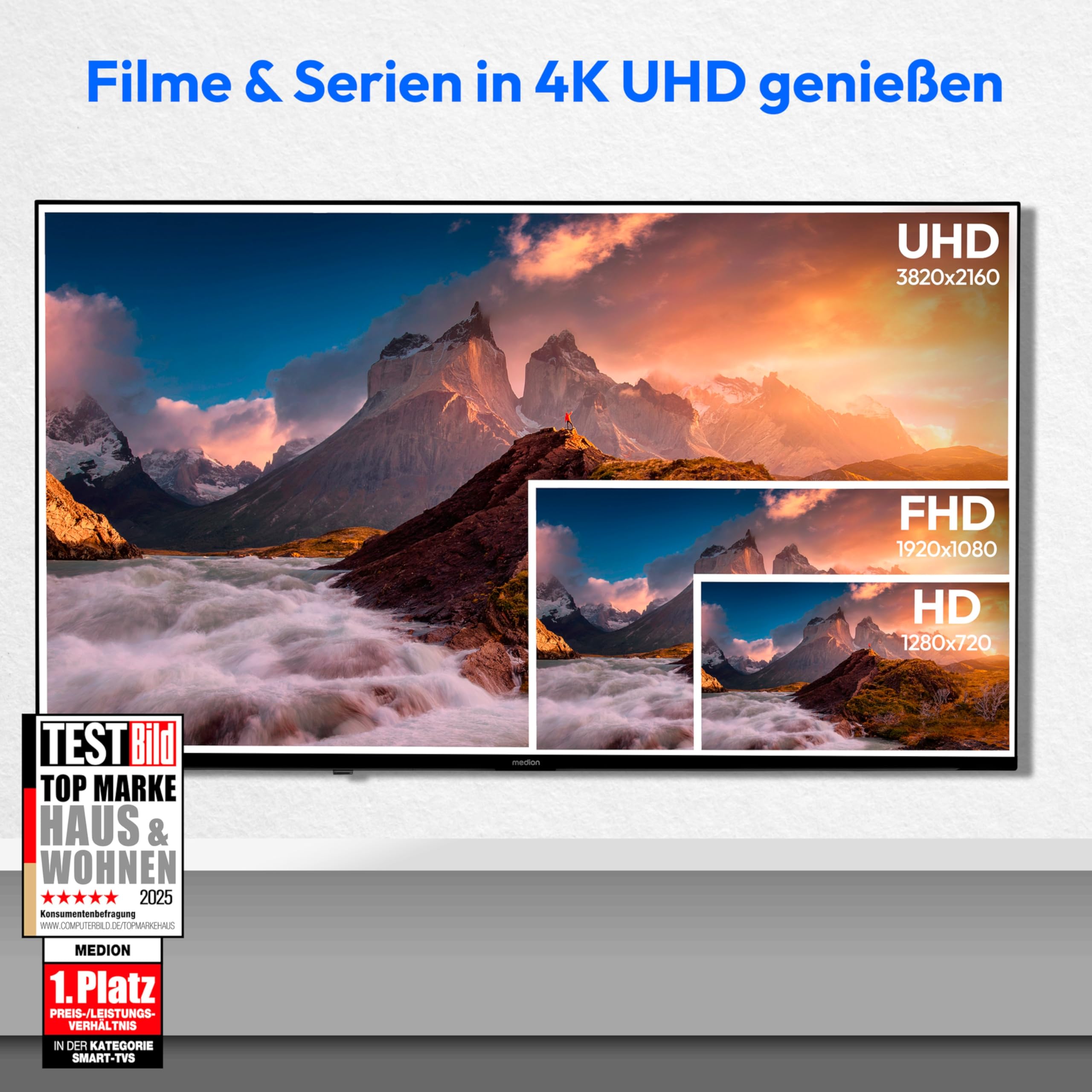 MEDION 138,8 cm (55 Zoll) QLED Fernseher (Smart-TV, Dolby Vision HDR, VIDAA Store, Prime Video, Disney+, DAZN, Paramount+, DTS X, Dolby Atmos, PVR, Bluetooth, MD 855600)