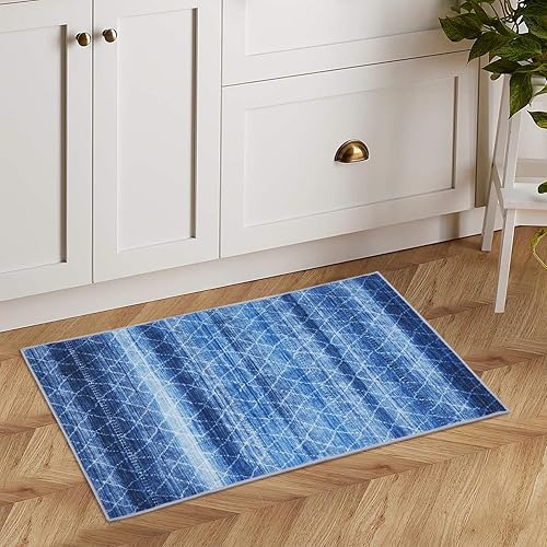 Miniatura 2 de Alfombra geométrica lavable, alfombra pequeña para entrada, antideslizante, con diseño abstracto de diamantes, alfombra envejecida para puerta,