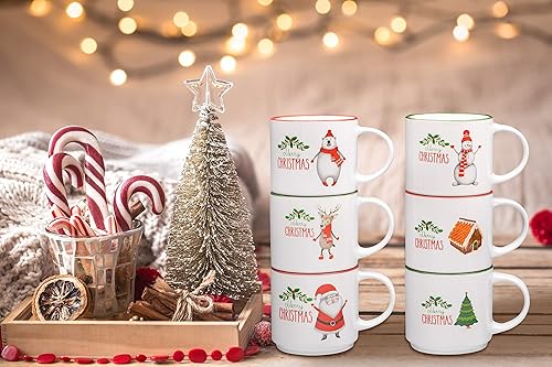 Miniatura 6 de Bruntmor - Juego de 6 tazas de café de tamaño grande de 14 onzas, perfectas para regalo de Navidad, tazas de café de cerámica, tazas de café de