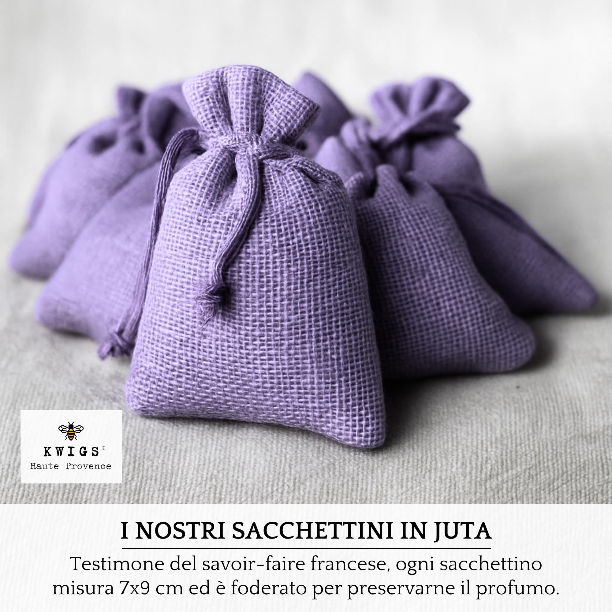 Sacchetto di lavanda in iuta foderata – 12 sacchetti color lavanda senza OGM riempiti a mano – piccola borsa per armadi, biancheria, armadio – fiori di alta Provenza – nuova raccolta