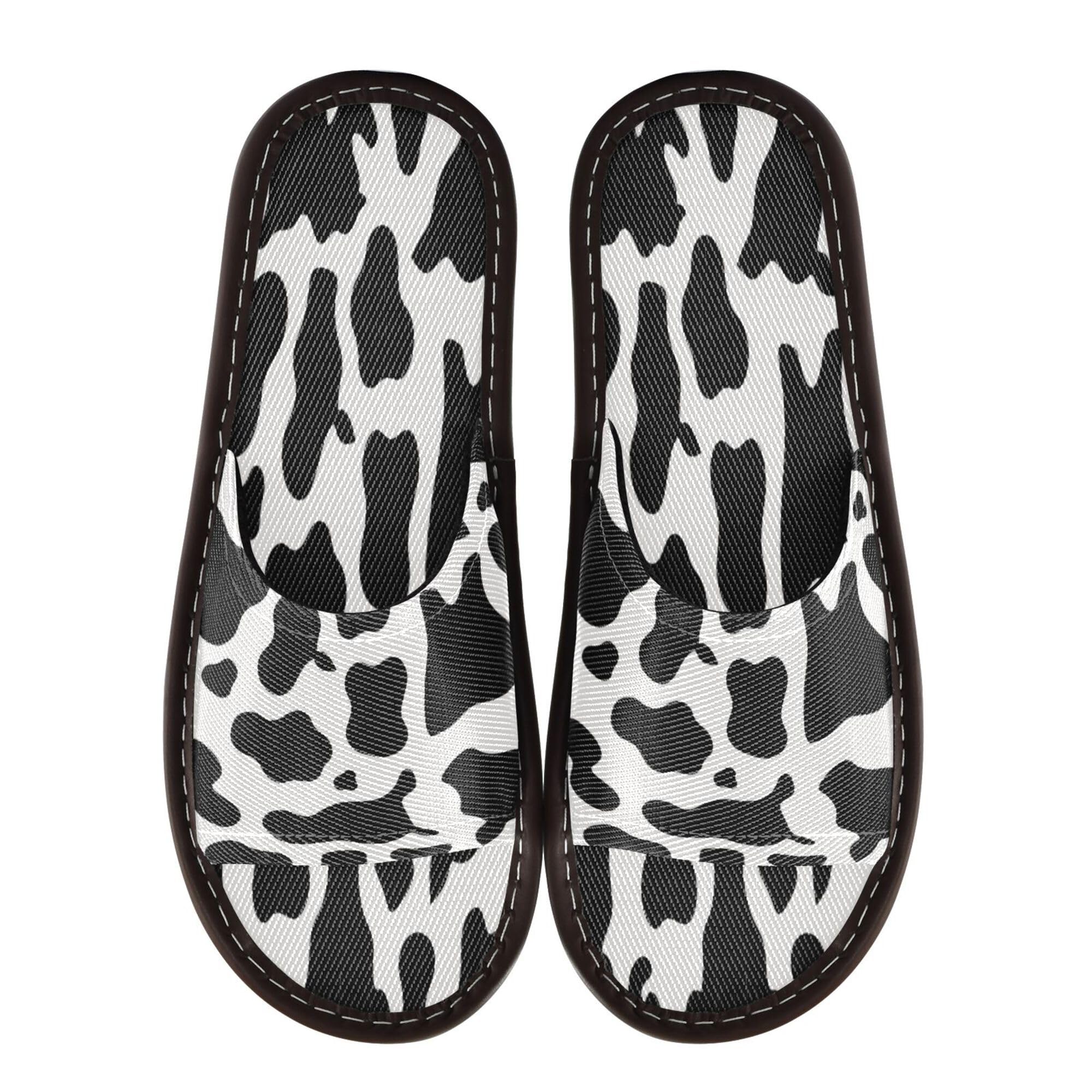 KLL Spa Slippers Indoor Breathable Lightweight Dorm Home Slides for Pool, Hotel, Travel 5.5-6 Simple Cow Print Pattern Vector Art Style