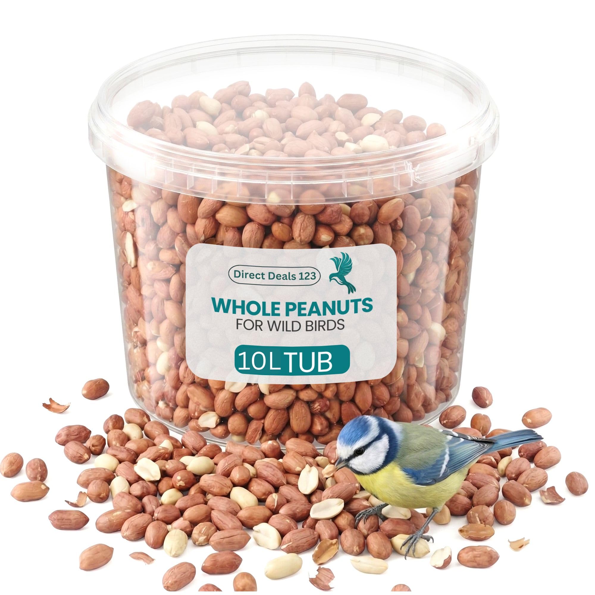 (10L TUB) Whole Peanuts for Wild Birds Food, 100% Natural Ingredients High Energy Nuts for Garden Birds,No Additives, All Season Feeding, Healthy and Protein Rich Peanuts for Outdoor Feed