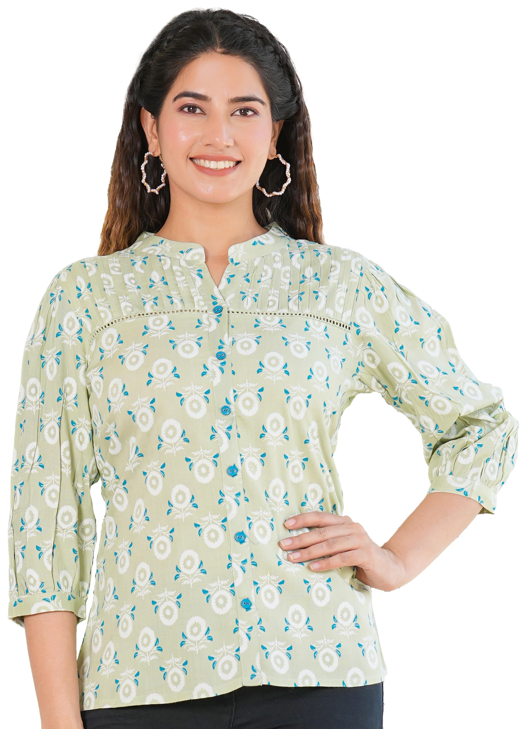 yash gallery Women's Rayon Floral Printed Pintucks Regular Fit Shirt-picture-40