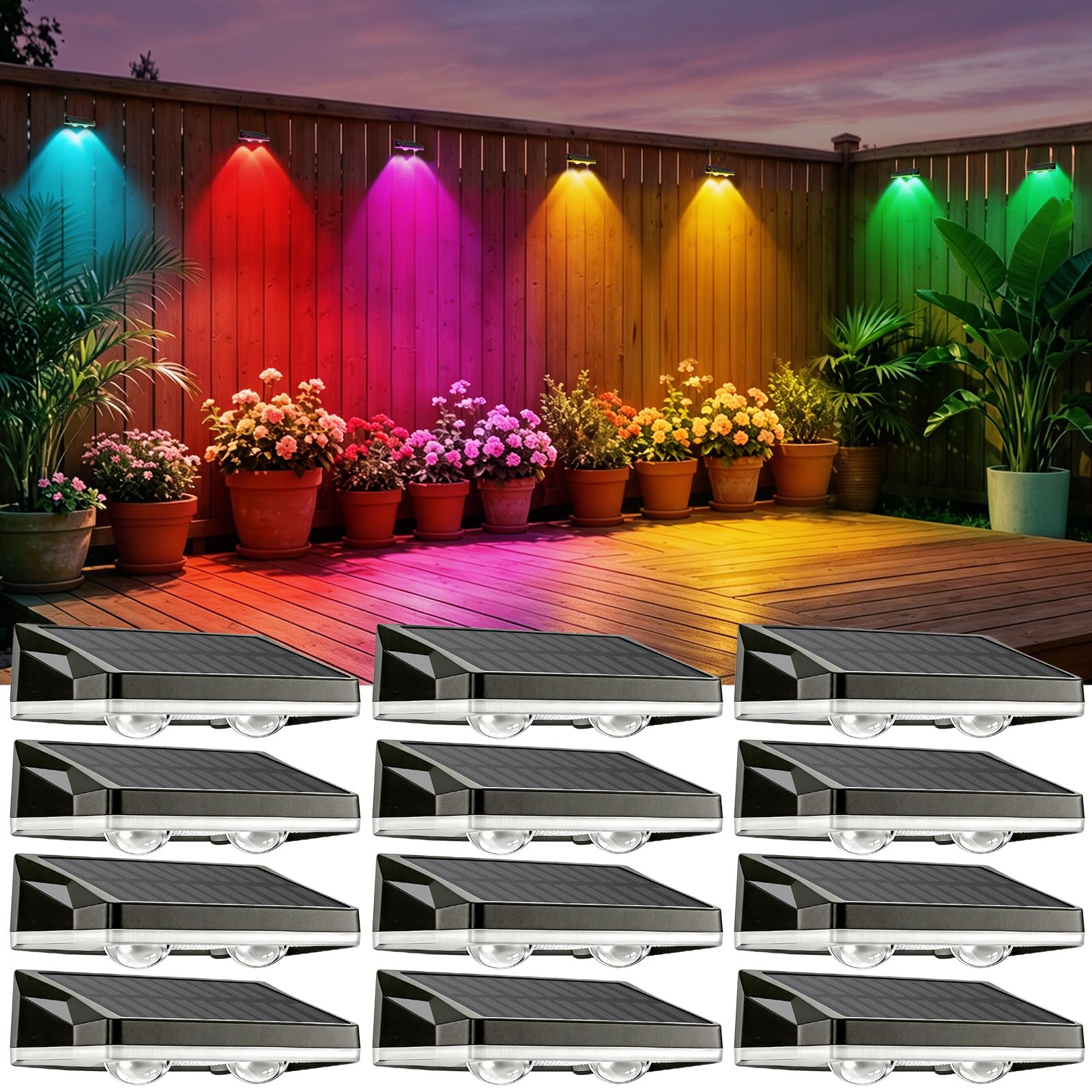 Photo 1 of Gachiwar Solar Fence Lights with 13-Mode RGB, Solar Power Garden Lights Waterproof IP65, 20 Hours of Runtime, Solar Outdoor Lights for Yard, Deck, Patio, Wall, Post(12PCS)