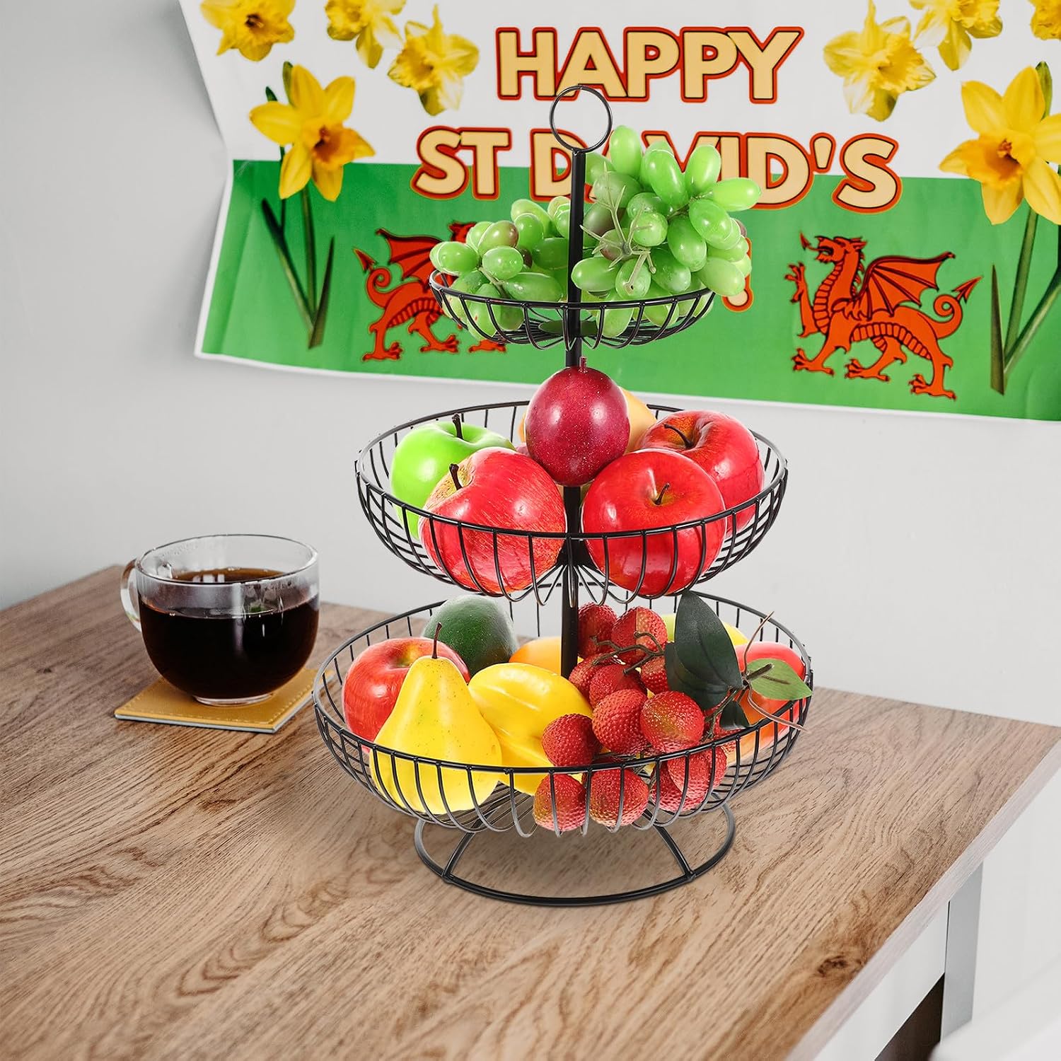 BESPORTBLE Tiered Serving Tray 3-Layer Iron Fruit Basket Black Multi-Layer Snack Stand for Kitchen Table Living Room Dessert Display